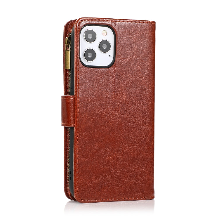 For iPhone 13 mini Multifunctional Crazy Horse Texture Horizontal Flip Leather Case with 9 Card Slot & Holder & Zipper Wallet & Lanyard