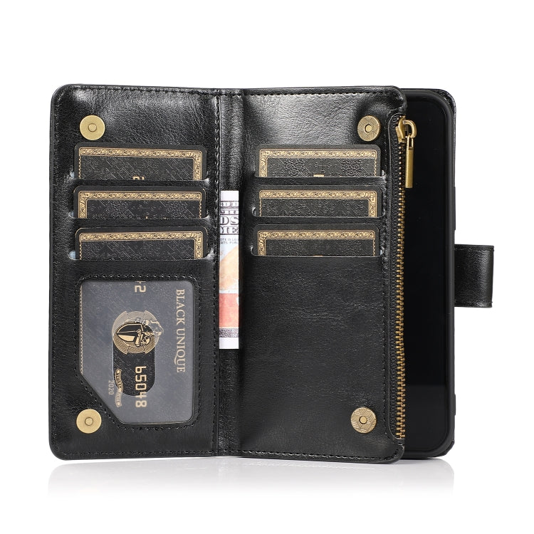 For iPhone 13 mini Multifunctional Crazy Horse Texture Horizontal Flip Leather Case with 9 Card Slot & Holder & Zipper Wallet & Lanyard