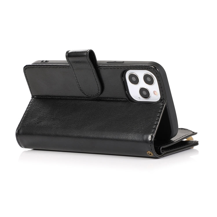 For iPhone 13 mini Multifunctional Crazy Horse Texture Horizontal Flip Leather Case with 9 Card Slot & Holder & Zipper Wallet & Lanyard