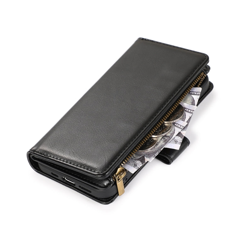For iPhone 13 mini Multifunctional Crazy Horse Texture Horizontal Flip Leather Case with 9 Card Slot & Holder & Zipper Wallet & Lanyard