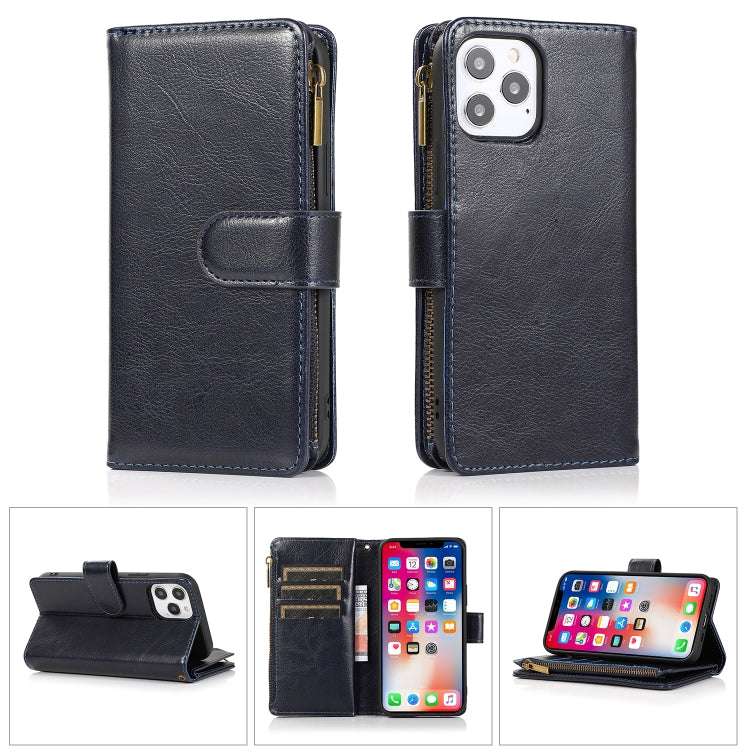For iPhone 13 mini Multifunctional Crazy Horse Texture Horizontal Flip Leather Case with 9 Card Slot & Holder & Zipper Wallet & Lanyard
