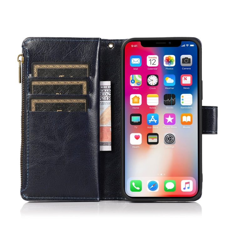 For iPhone 13 mini Multifunctional Crazy Horse Texture Horizontal Flip Leather Case with 9 Card Slot & Holder & Zipper Wallet & Lanyard
