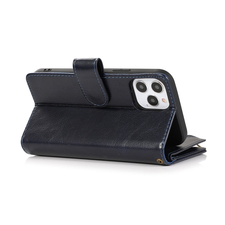 For iPhone 13 mini Multifunctional Crazy Horse Texture Horizontal Flip Leather Case with 9 Card Slot & Holder & Zipper Wallet & Lanyard