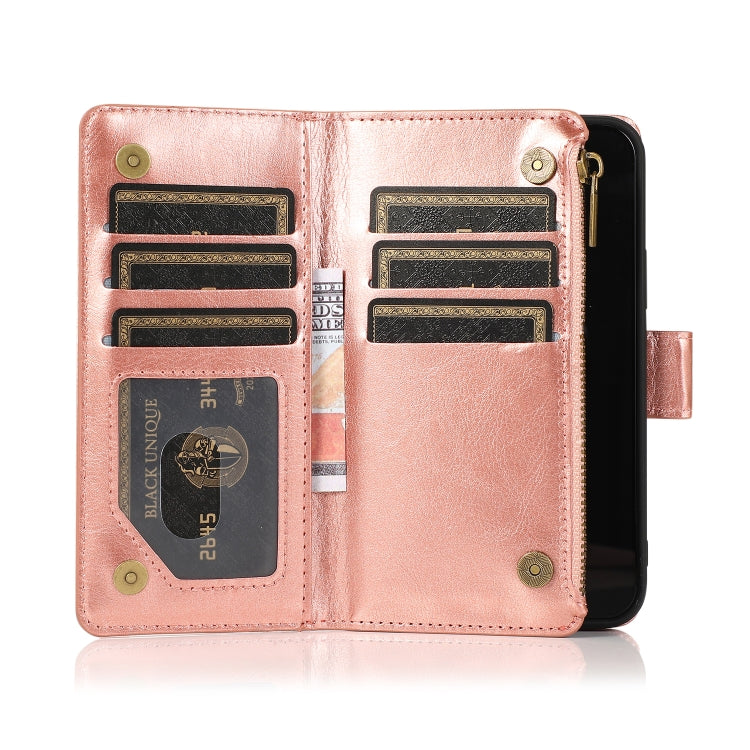 For iPhone 13 mini Multifunctional Crazy Horse Texture Horizontal Flip Leather Case with 9 Card Slot & Holder & Zipper Wallet & Lanyard