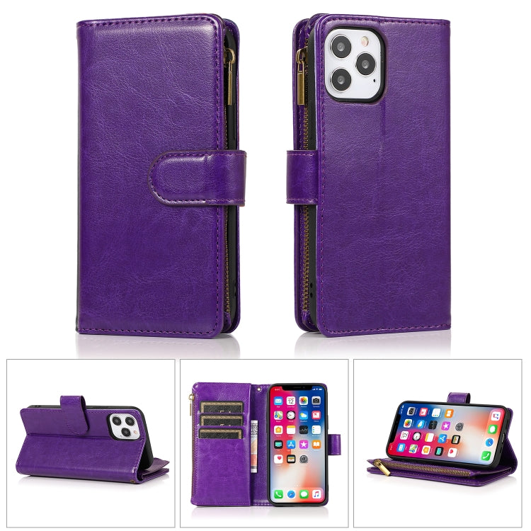 For iPhone 13 mini Multifunctional Crazy Horse Texture Horizontal Flip Leather Case with 9 Card Slot & Holder & Zipper Wallet & Lanyard