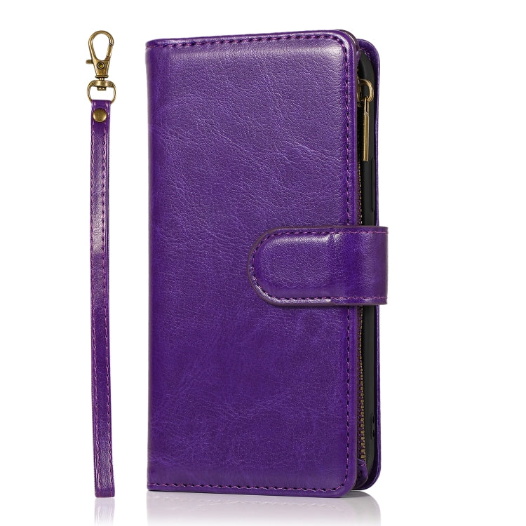 For iPhone 13 mini Multifunctional Crazy Horse Texture Horizontal Flip Leather Case with 9 Card Slot & Holder & Zipper Wallet & Lanyard