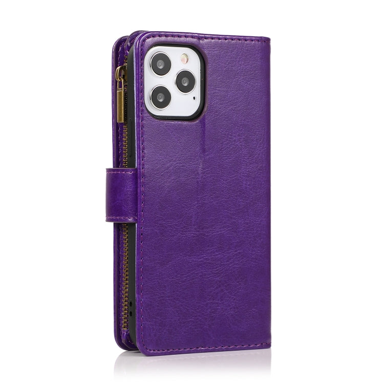 For iPhone 13 mini Multifunctional Crazy Horse Texture Horizontal Flip Leather Case with 9 Card Slot & Holder & Zipper Wallet & Lanyard