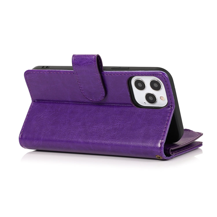 For iPhone 13 mini Multifunctional Crazy Horse Texture Horizontal Flip Leather Case with 9 Card Slot & Holder & Zipper Wallet & Lanyard
