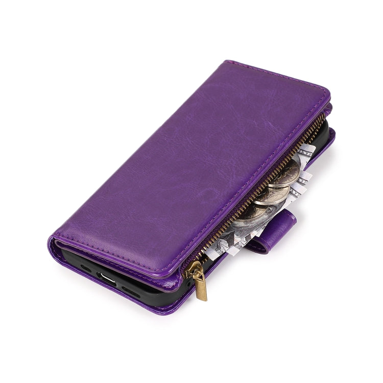 For iPhone 13 mini Multifunctional Crazy Horse Texture Horizontal Flip Leather Case with 9 Card Slot & Holder & Zipper Wallet & Lanyard