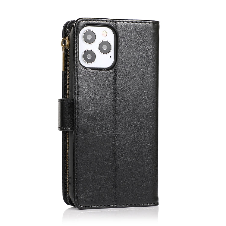 For iPhone 13 Multifunctional Crazy Horse Texture Horizontal Flip Leather Case with 9 Card Slot & Holder & Zipper Wallet & Lanyard