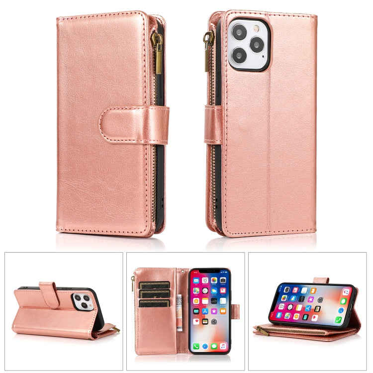 For iPhone 13 Multifunctional Crazy Horse Texture Horizontal Flip Leather Case with 9 Card Slot & Holder & Zipper Wallet & Lanyard