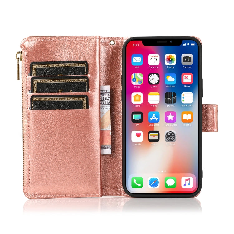 For iPhone 13 Multifunctional Crazy Horse Texture Horizontal Flip Leather Case with 9 Card Slot & Holder & Zipper Wallet & Lanyard