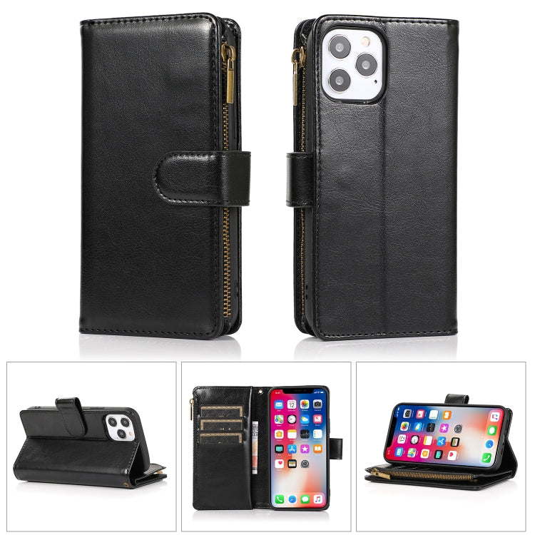 For iPhone 13 Pro Multifunctional Crazy Horse Texture Horizontal Flip Leather Case with 9 Card Slot & Holder & Zipper Wallet & Lanyard