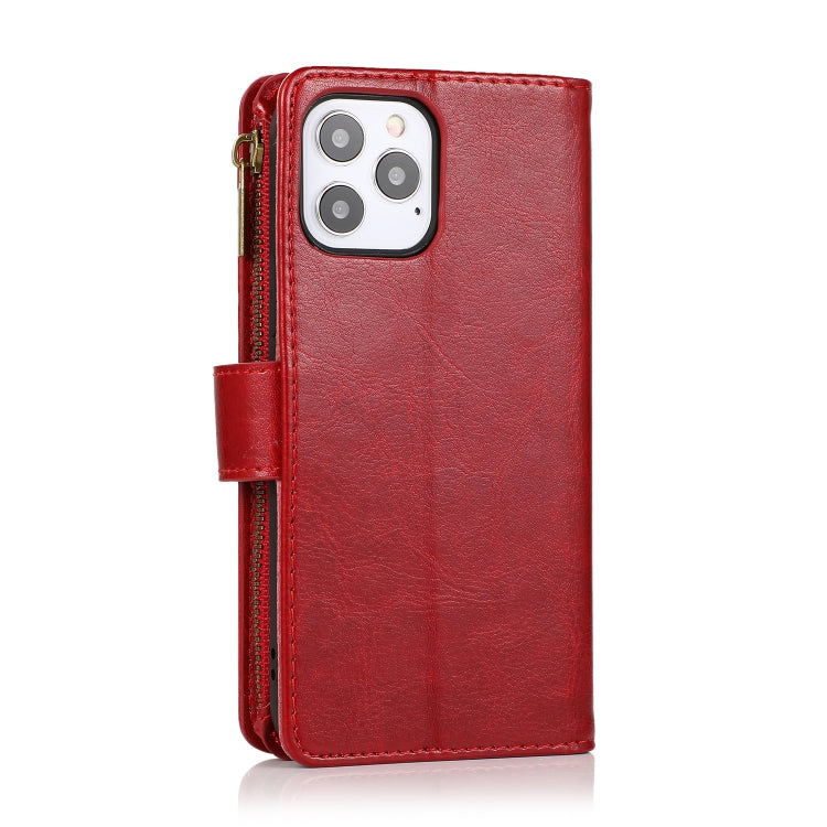 For iPhone 13 Pro Max Multifunctional Crazy Horse Texture Horizontal Flip Leather Case with 9 Card Slot & Holder & Zipper Wallet & Lanyard