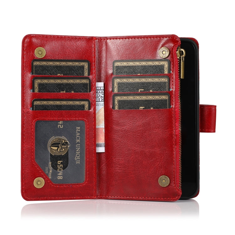 For iPhone 13 Pro Max Multifunctional Crazy Horse Texture Horizontal Flip Leather Case with 9 Card Slot & Holder & Zipper Wallet & Lanyard