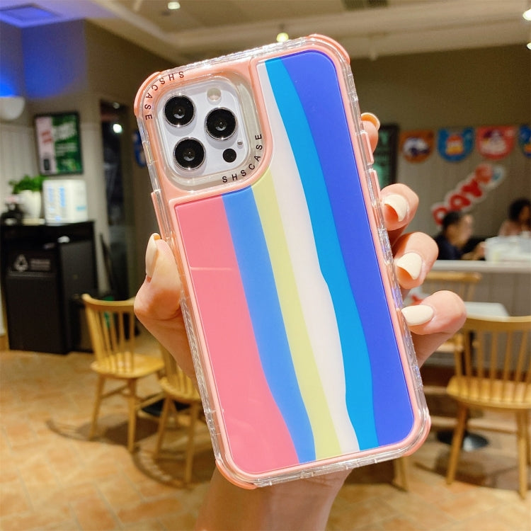 For iPhone 13 Pro Rainbow TPU + PC Glass Shockproof Case