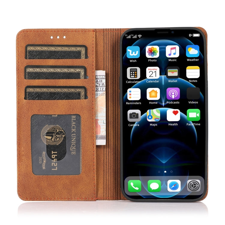 For iPhone 13 Strong Magnetic Crazy Horse Texture Horizontal Flip Leather Case with Holder & Card Slots & Wallet