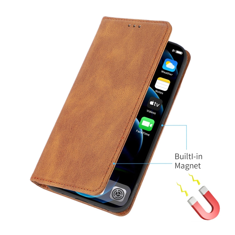 For iPhone 13 Strong Magnetic Crazy Horse Texture Horizontal Flip Leather Case with Holder & Card Slots & Wallet