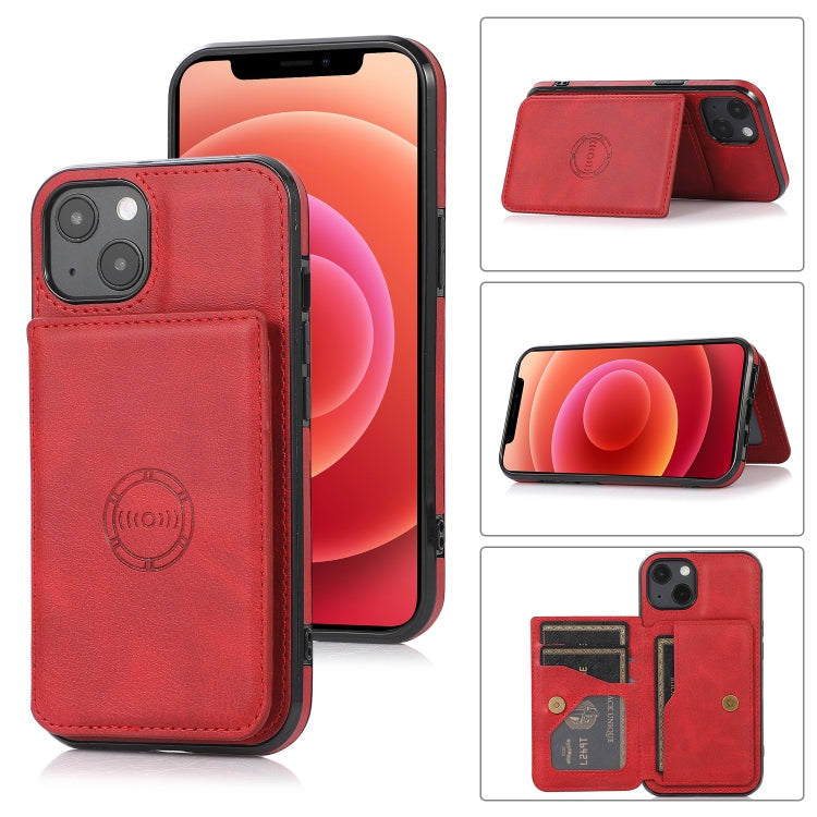 For iPhone 13 Calf Texture Magnetic Card Bag PU Shockproof Case with Holder & Card Slot