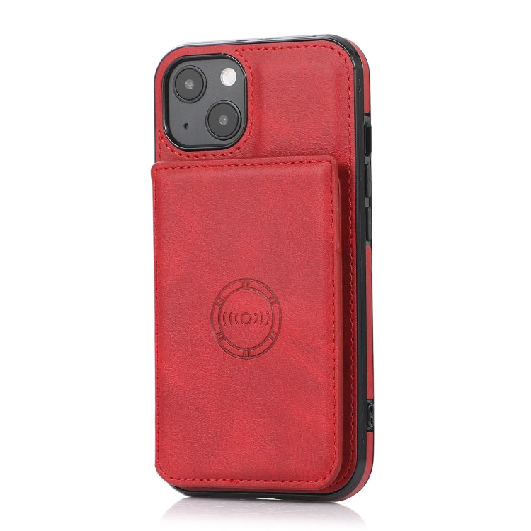 For iPhone 13 Calf Texture Magnetic Card Bag PU Shockproof Case with Holder & Card Slot