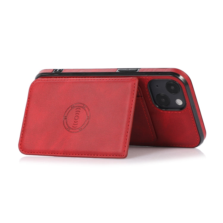 For iPhone 13 Calf Texture Magnetic Card Bag PU Shockproof Case with Holder & Card Slot