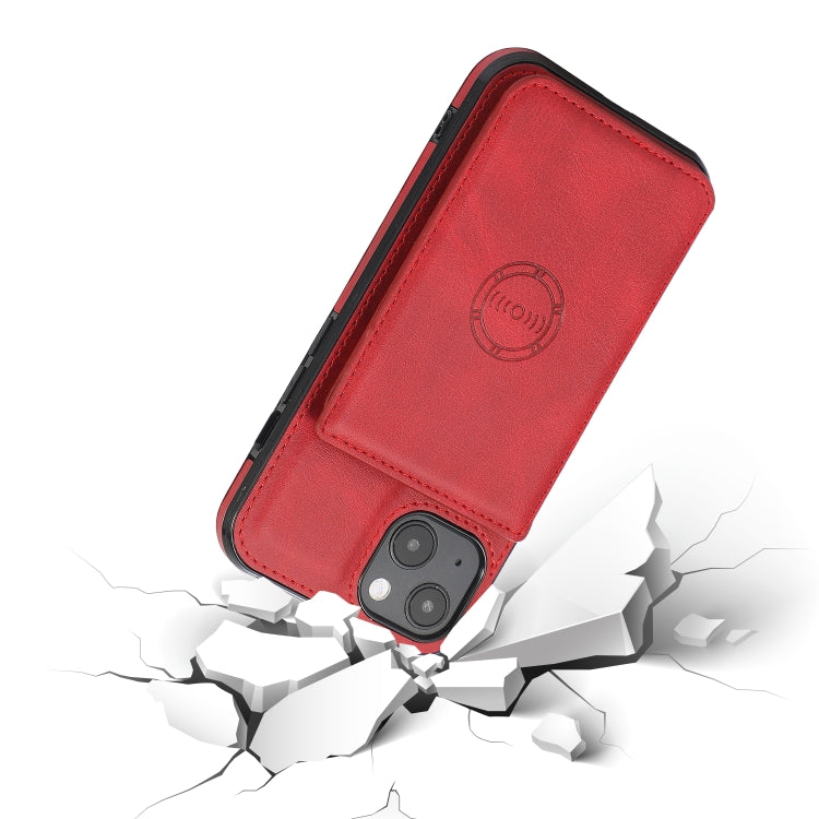 For iPhone 13 Calf Texture Magnetic Card Bag PU Shockproof Case with Holder & Card Slot