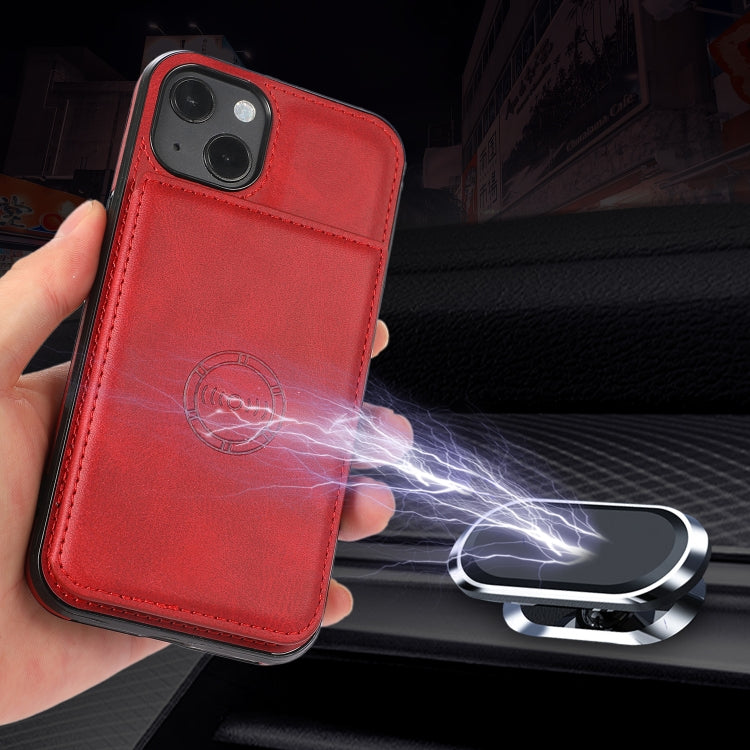For iPhone 13 Calf Texture Magnetic Card Bag PU Shockproof Case with Holder & Card Slot