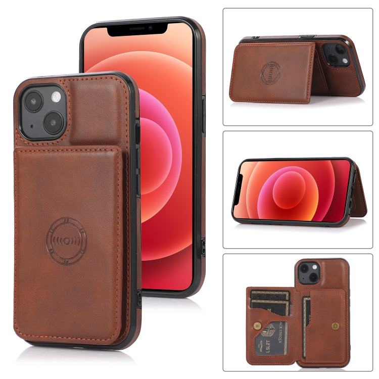 For iPhone 13 Calf Texture Magnetic Card Bag PU Shockproof Case with Holder & Card Slot