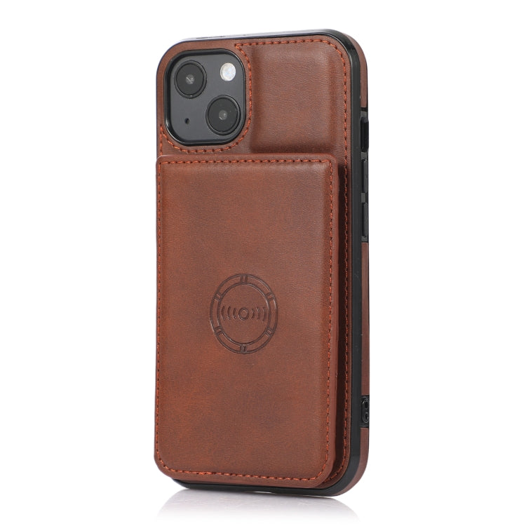 For iPhone 13 Calf Texture Magnetic Card Bag PU Shockproof Case with Holder & Card Slot