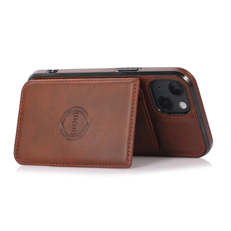 For iPhone 13 Calf Texture Magnetic Card Bag PU Shockproof Case with Holder & Card Slot