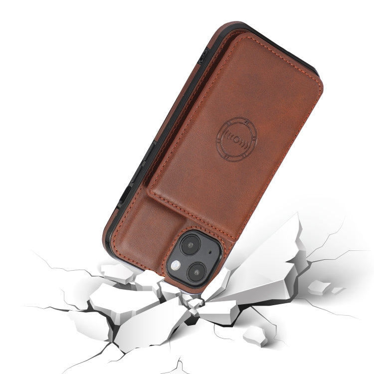 For iPhone 13 Calf Texture Magnetic Card Bag PU Shockproof Case with Holder & Card Slot