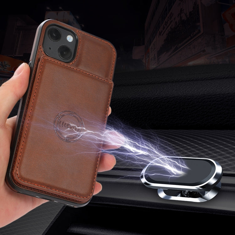 For iPhone 13 Calf Texture Magnetic Card Bag PU Shockproof Case with Holder & Card Slot