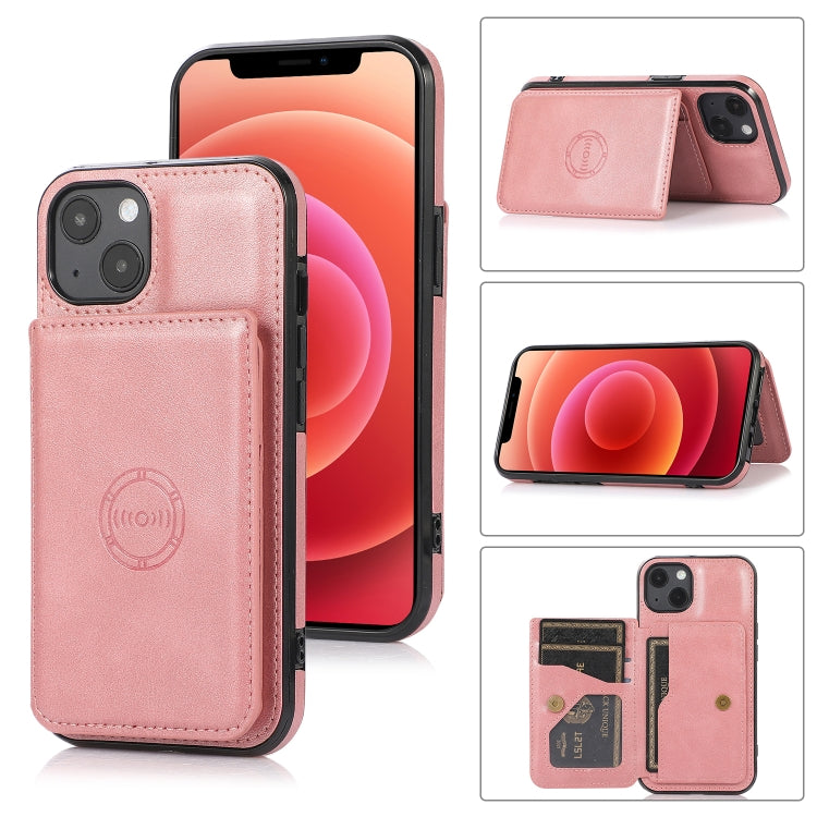 For iPhone 13 Calf Texture Magnetic Card Bag PU Shockproof Case with Holder & Card Slot