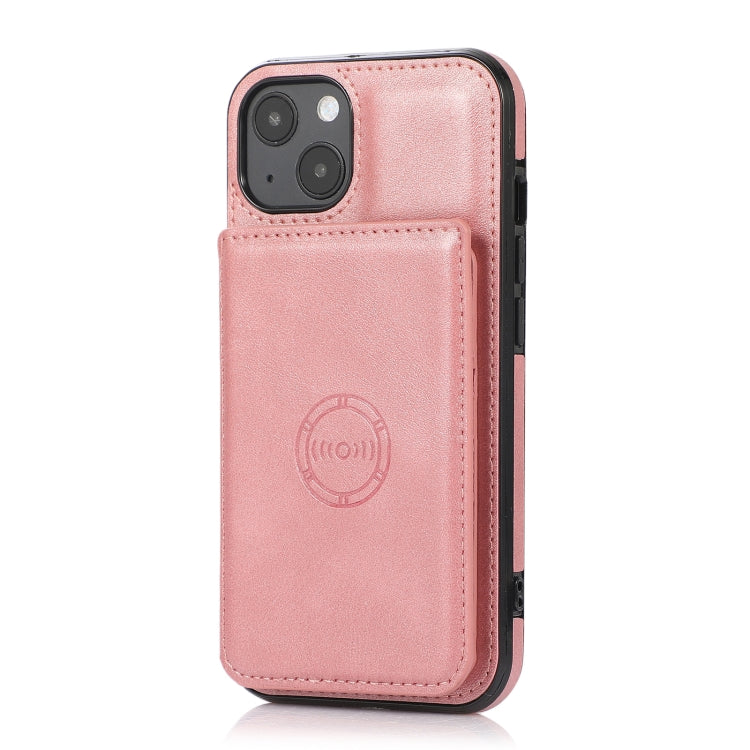 For iPhone 13 Calf Texture Magnetic Card Bag PU Shockproof Case with Holder & Card Slot
