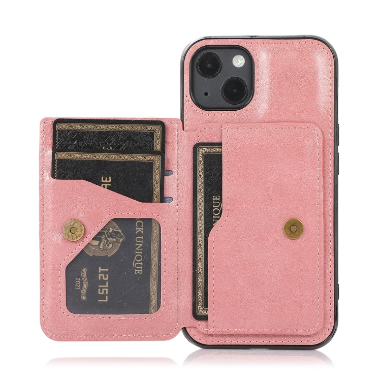 For iPhone 13 Calf Texture Magnetic Card Bag PU Shockproof Case with Holder & Card Slot