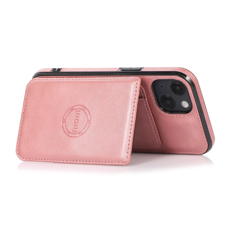 For iPhone 13 Calf Texture Magnetic Card Bag PU Shockproof Case with Holder & Card Slot