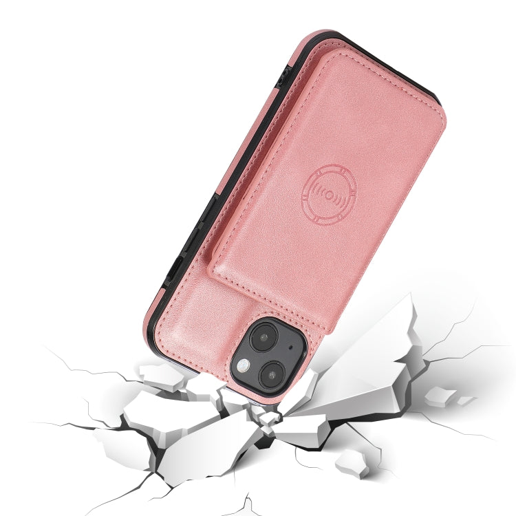 For iPhone 13 Calf Texture Magnetic Card Bag PU Shockproof Case with Holder & Card Slot