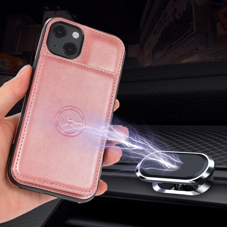 For iPhone 13 Calf Texture Magnetic Card Bag PU Shockproof Case with Holder & Card Slot