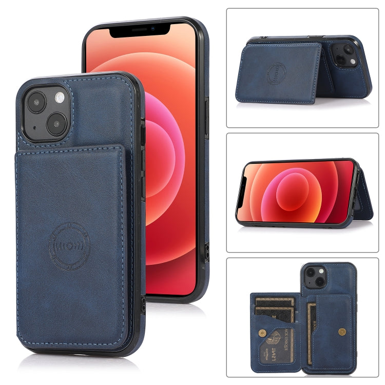 For iPhone 13 Calf Texture Magnetic Card Bag PU Shockproof Case with Holder & Card Slot
