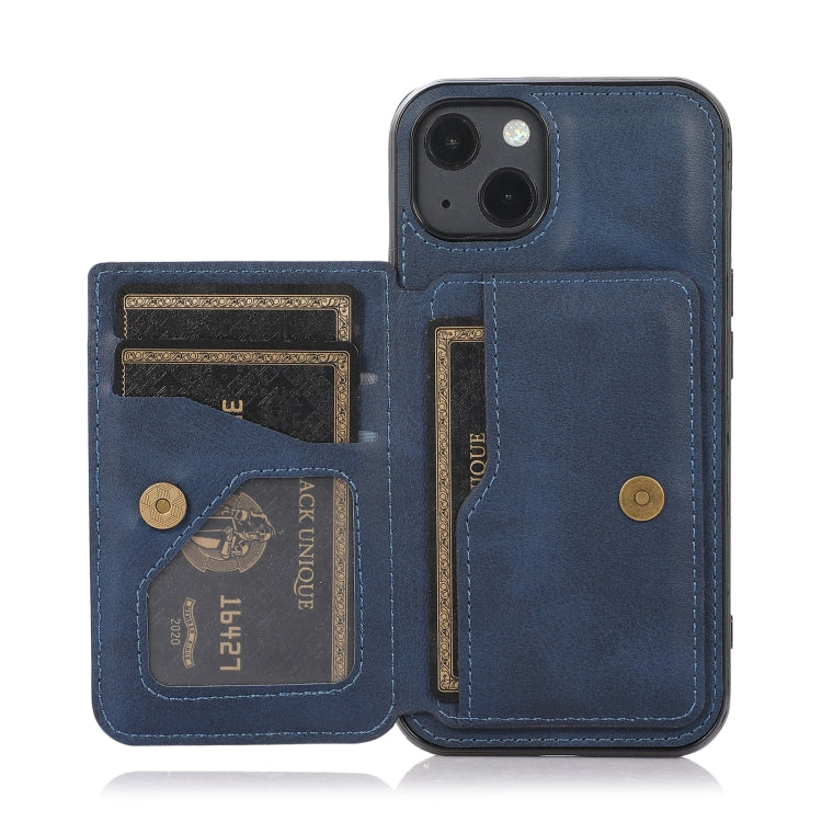 For iPhone 13 Calf Texture Magnetic Card Bag PU Shockproof Case with Holder & Card Slot