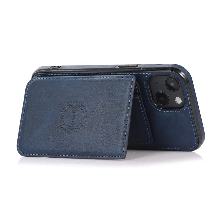 For iPhone 13 Calf Texture Magnetic Card Bag PU Shockproof Case with Holder & Card Slot