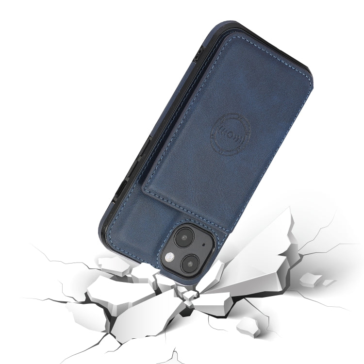 For iPhone 13 Calf Texture Magnetic Card Bag PU Shockproof Case with Holder & Card Slot
