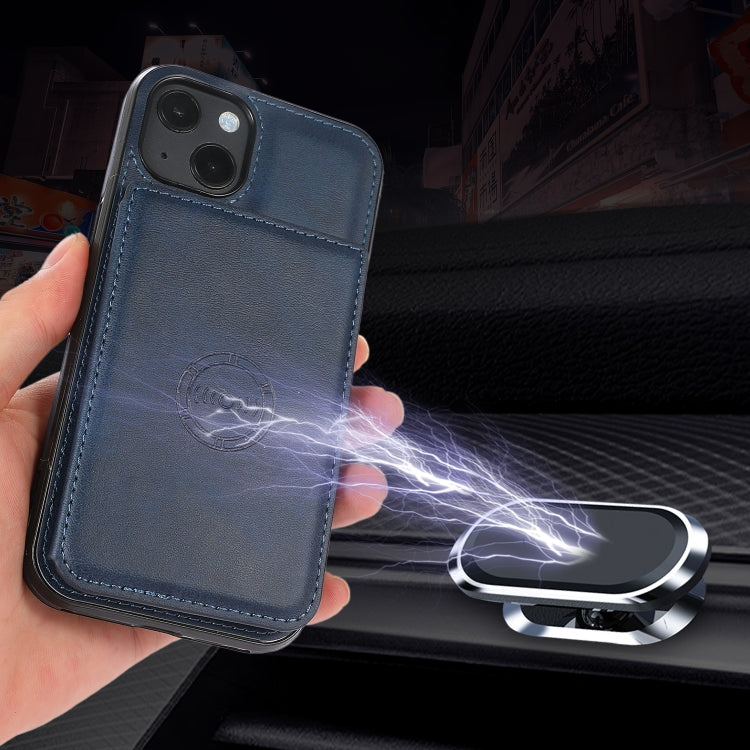 For iPhone 13 Calf Texture Magnetic Card Bag PU Shockproof Case with Holder & Card Slot
