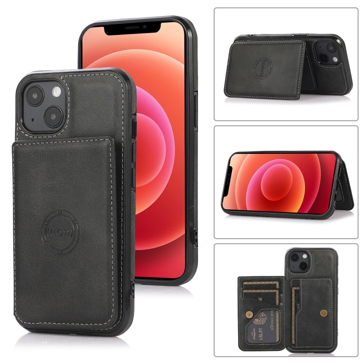 For iPhone 13 Calf Texture Magnetic Card Bag PU Shockproof Case with Holder & Card Slot