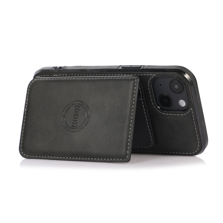 For iPhone 13 Calf Texture Magnetic Card Bag PU Shockproof Case with Holder & Card Slot