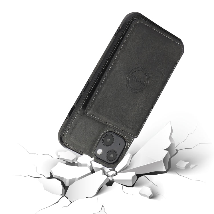 For iPhone 13 Calf Texture Magnetic Card Bag PU Shockproof Case with Holder & Card Slot