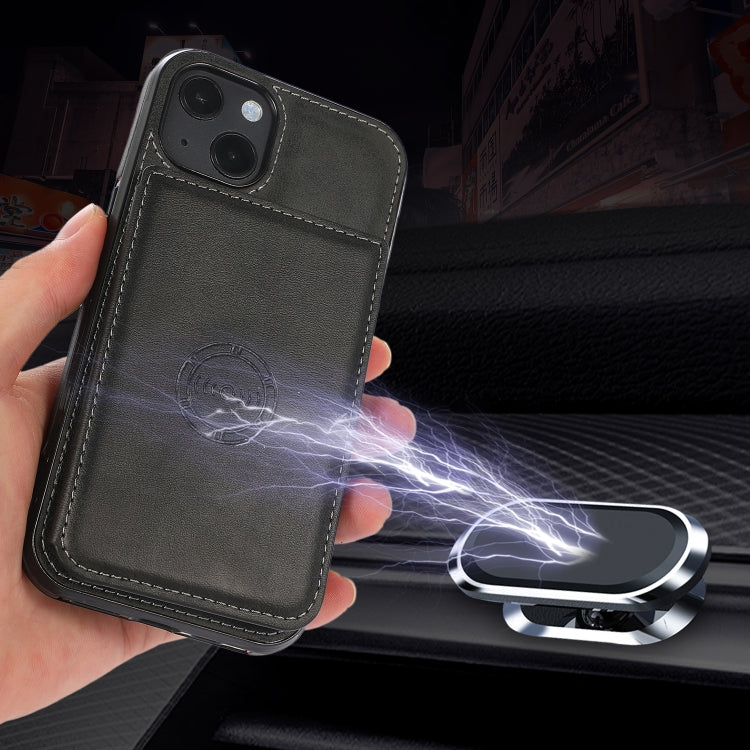 For iPhone 13 Calf Texture Magnetic Card Bag PU Shockproof Case with Holder & Card Slot