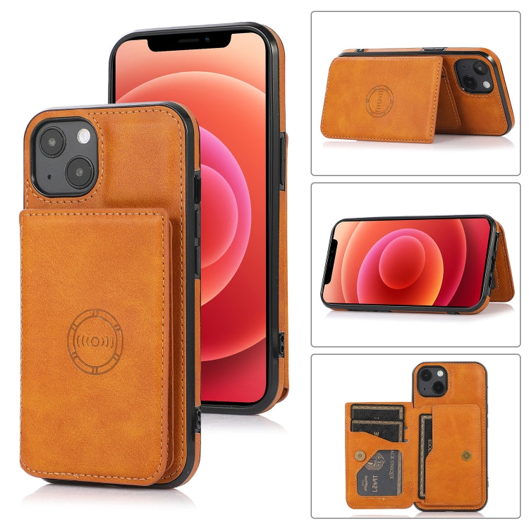 For iPhone 13 Calf Texture Magnetic Card Bag PU Shockproof Case with Holder & Card Slot