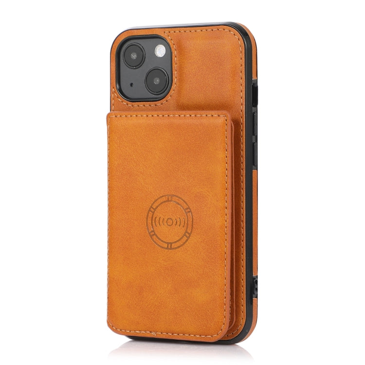 For iPhone 13 Calf Texture Magnetic Card Bag PU Shockproof Case with Holder & Card Slot