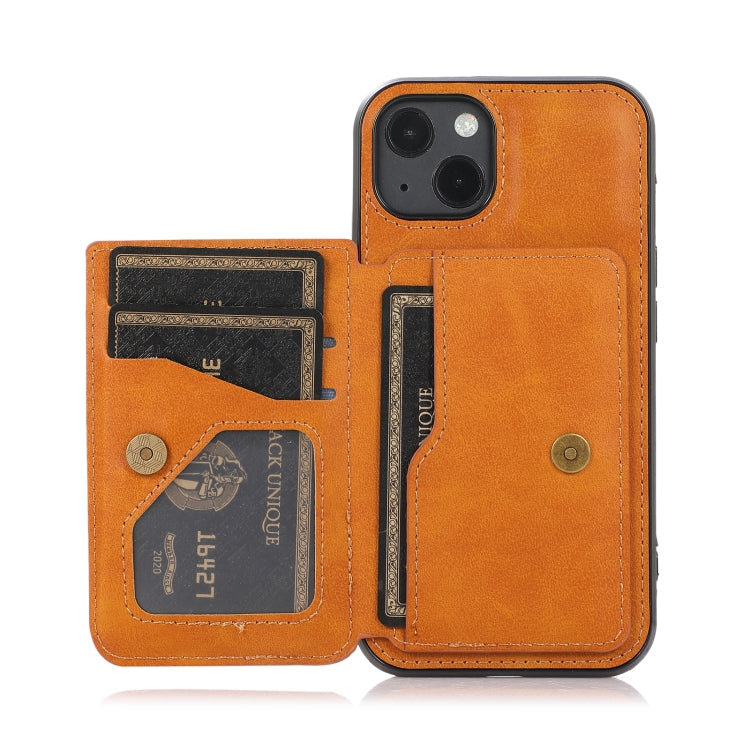 For iPhone 13 Calf Texture Magnetic Card Bag PU Shockproof Case with Holder & Card Slot